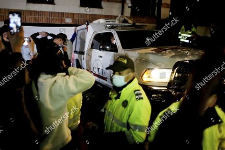 A car of Colombian investigators leaves the hotel where US drummer Taylor Hawkins was found dead in Bogota, Colombia. Photo / AP