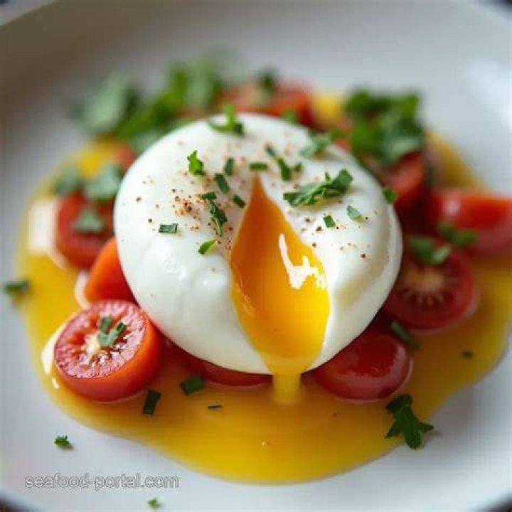 a single poached egg on artisan hand sliced toasted bread the egg is split to reveal a runny yolk white dinner plate, non descript dark wood table and chair just about visible in the background