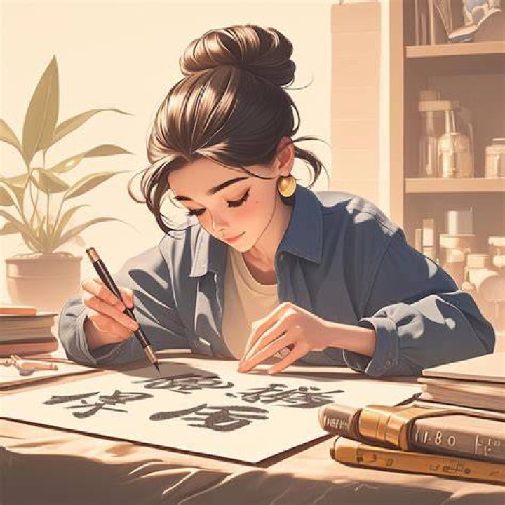 A woman learning calligraphy in Japan