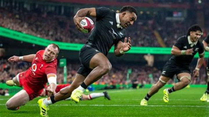 All Blacks winger Will Jordan celebrates scoring a try. Photo / Photosport