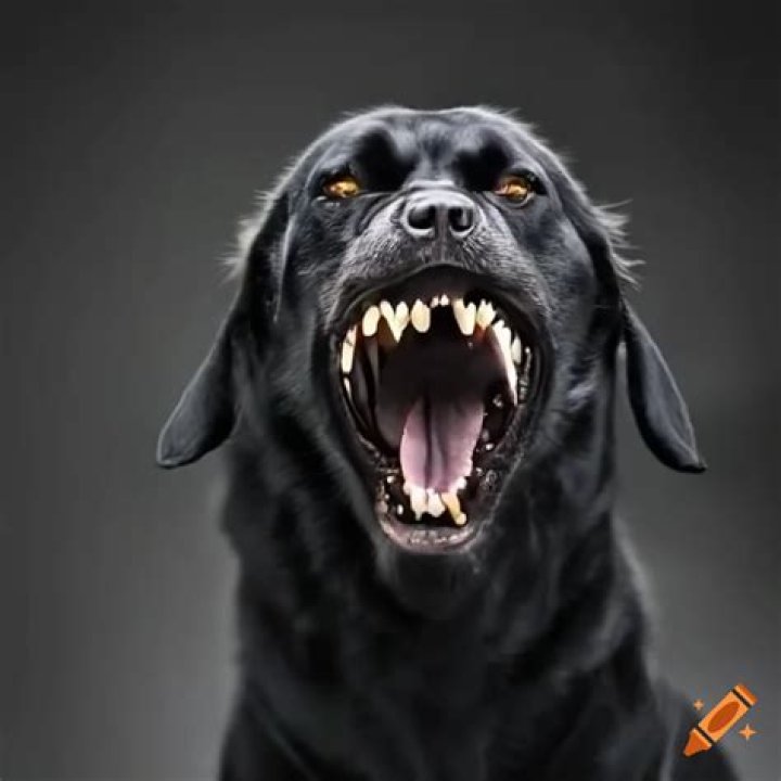 angry black and white dog