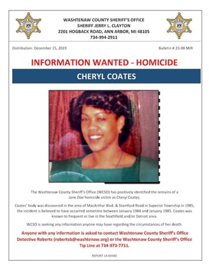 Cheryl Coates’ death: After nearly 39 years, a possible discovery in Washtenaw County has finally been identified