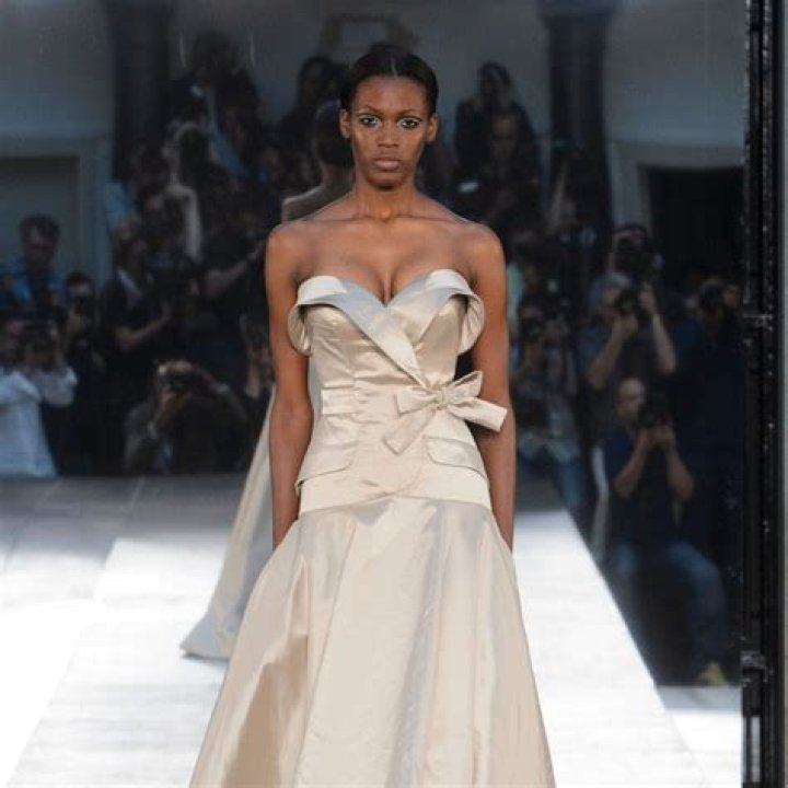 Clothing, Hairstyle, Fashion show, Shoulder, Joint, Dress, Fashion model, Style, Runway, Gown, 