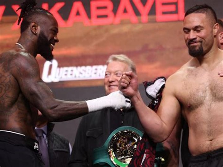 Deontay Wilder and Joseph Parker during a press conference at OVO Arena, Wembley, London. Photo / Getty