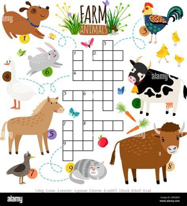 Farm Animals Crossword. Kids Crossing Word Search Puzzle Game With Cat