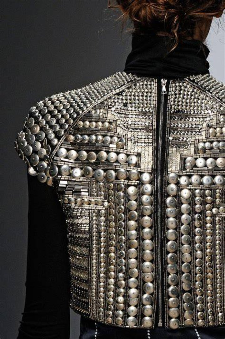Fashion, Outerwear, Dress, Costume, Metal, Latex clothing, Latex, Figurine, Haute couture, Statue, 