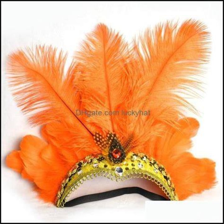 Feather, Orange, Photo shoot, Headgear, Fashion accessory, Dance, Dancer, Hat, Smile, Photography, 