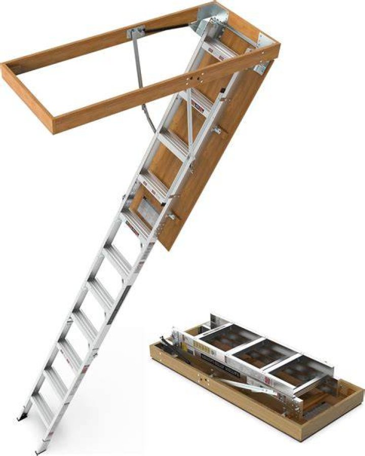 Folding Attic Access Ladder in a Garage