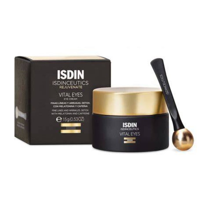 isdin vital eyes eye cream with applicator wand from the isdin black friday sale on a white background