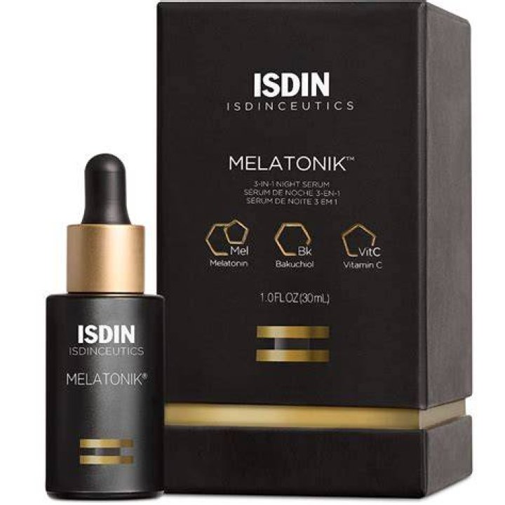 melatonik serum bottle from the isdin black friday sale on a white background