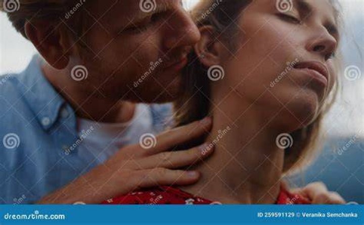 passionate man gently stroking caressing blindfolded woman befor