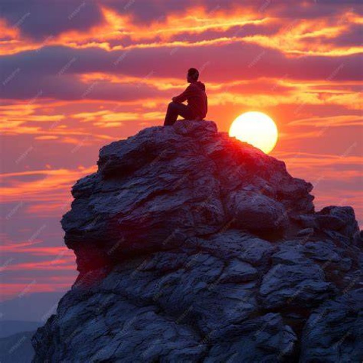 person sitting on a rock overlooking a glacial lake