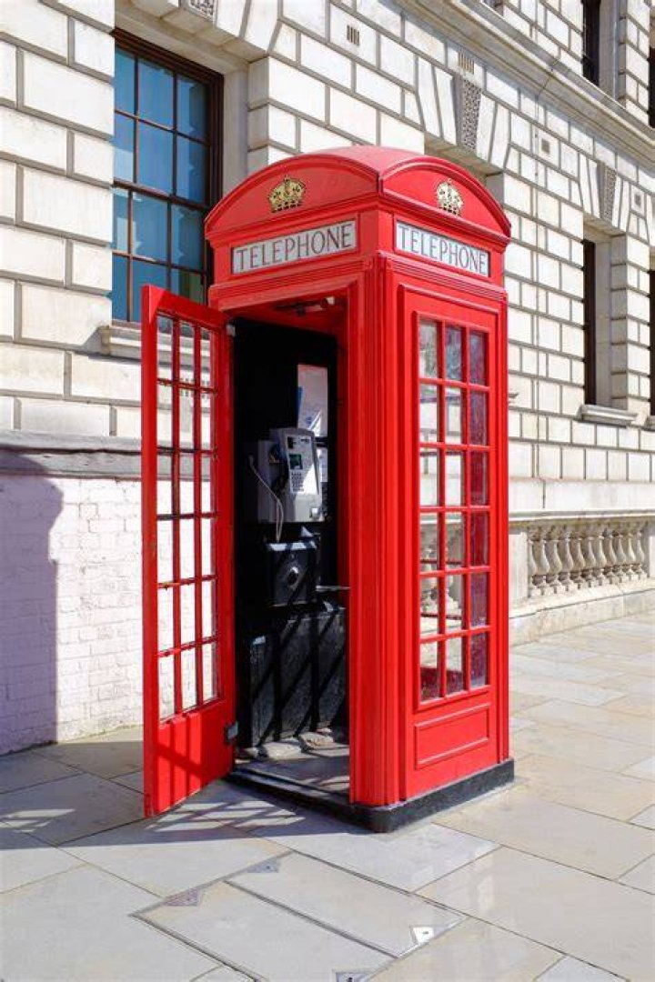  Red phone booth in London, England