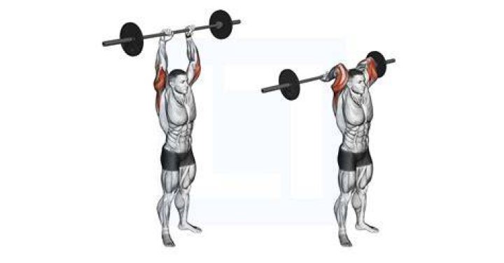 Standing overhead barbell triceps extension