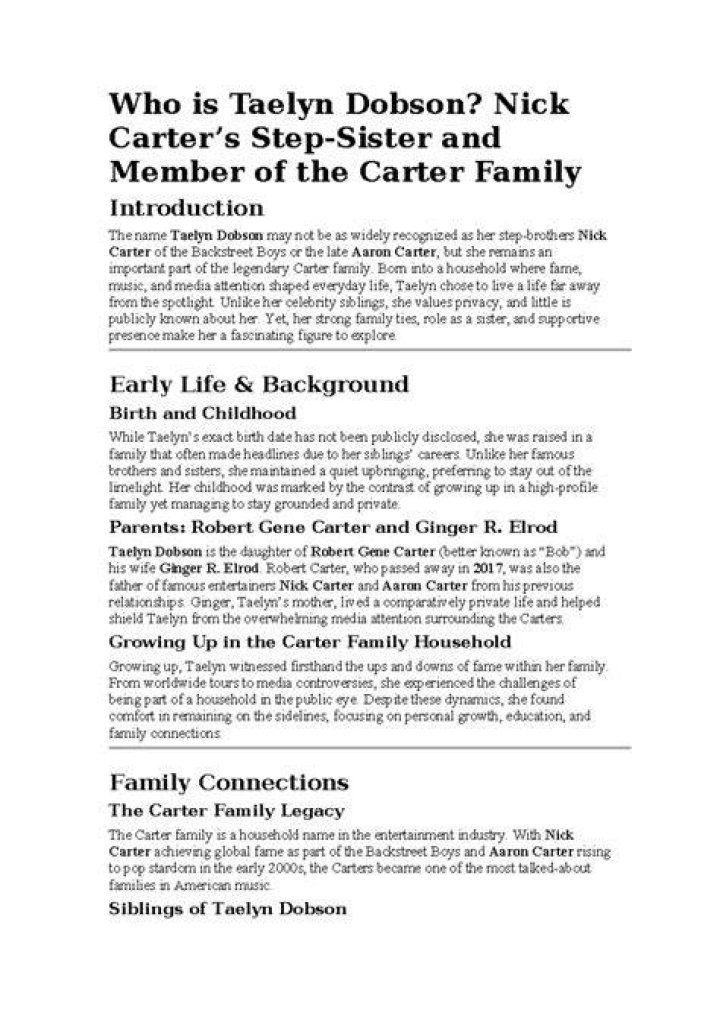 Taelyn Dobson (Nick Carter&rsquo;s Sister) Her Private Life with Sibling