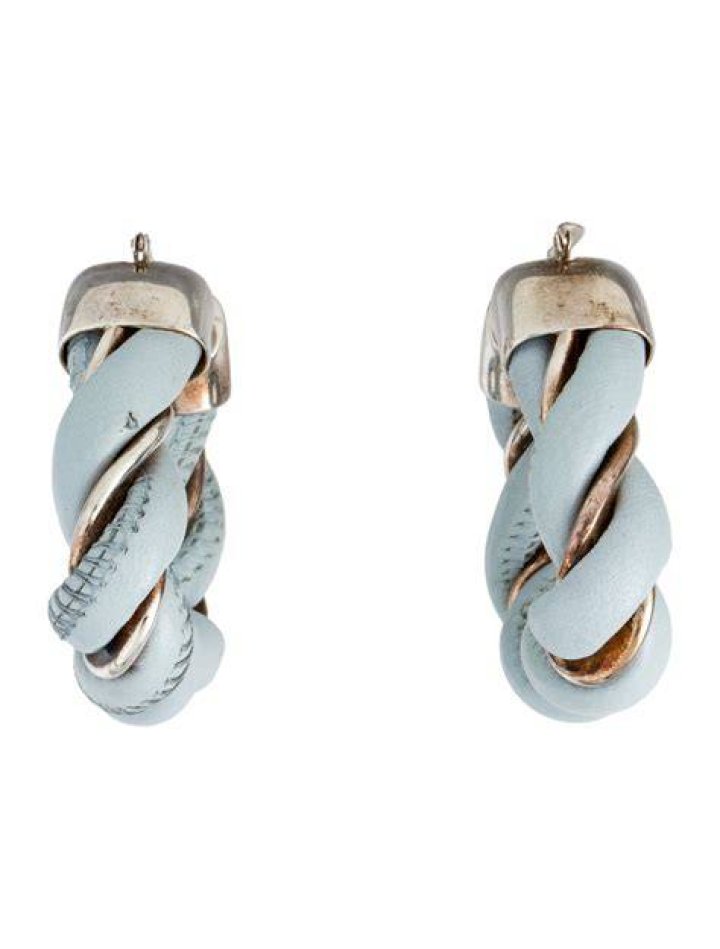 Twisted Leather and Silver-Tone Hoop Earrings